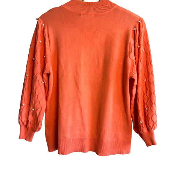 Rafiana Women’s XL Coral Long Sleeve Sweater Pearl Accent Sleeves - Picture 3 of 5